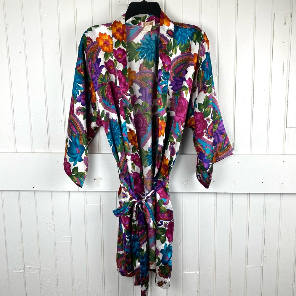 Vintage L.A. Intimates Floral Satin Robe EUC